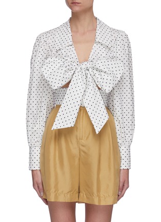 Main View - Click To Enlarge - C/MEO COLLECTIVE - Crossfire polka dot print tie front crop top