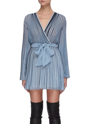 Main View - Click To Enlarge - C/MEO COLLECTIVE - Check print pleated long sleeve mini dress