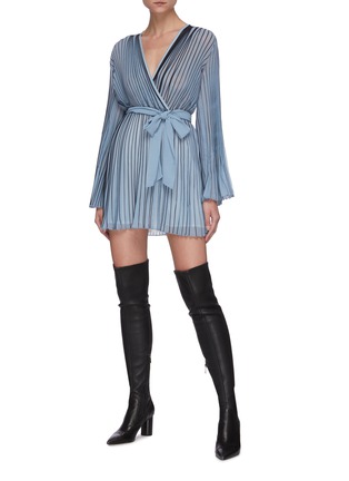 Figure View - Click To Enlarge - C/MEO COLLECTIVE - Check print pleated long sleeve mini dress