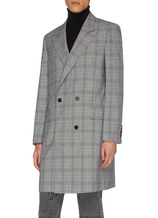 Front View - Click To Enlarge - JUUN.J - Peak lapel double breast check wool blazer