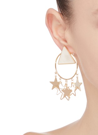 Figure View - Click To Enlarge - VENNA - Triangular stud crystal star hoop earrings