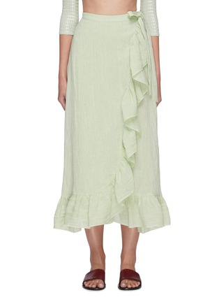 Main View - Click To Enlarge - LISA MARIE FERNANDEZ - Ruffle wrap front linen blend midi skirt