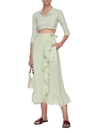 Figure View - Click To Enlarge - LISA MARIE FERNANDEZ - Ruffle wrap front linen blend midi skirt