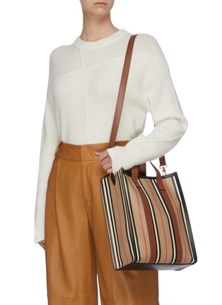 Front View - Click To Enlarge - BURBERRY - 'Icon' stripe canvas tote bag