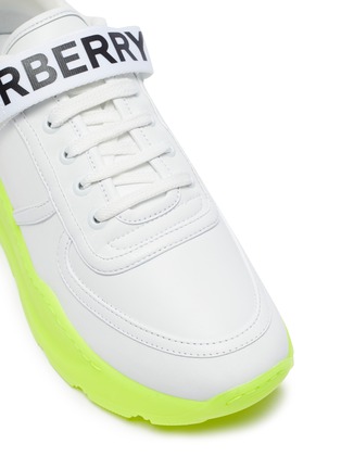 Detail View - Click To Enlarge - BURBERRY - 'Ronnie' logo strap fluorescent sole leather sneakers