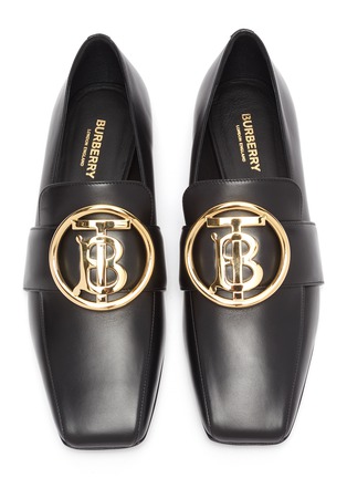 Detail View - Click To Enlarge - BURBERRY - Logo embellished leather loafers