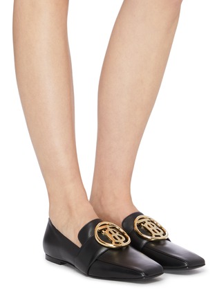 Figure View - Click To Enlarge - BURBERRY - Logo embellished leather loafers