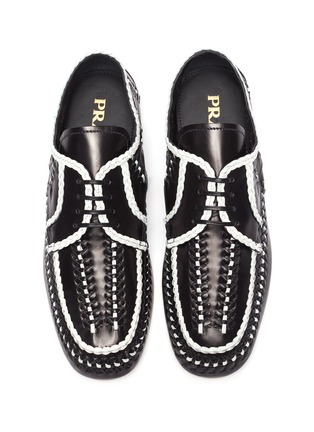 Detail View - Click To Enlarge - PRADA - 'Derby' bi-colour woven leather flats
