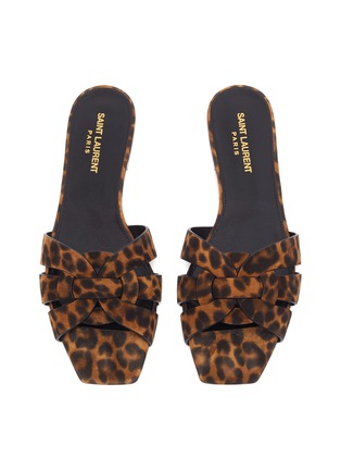 Detail View - Click To Enlarge - SAINT LAURENT - Nu Pieds' leopard print calfskin leather flat slides