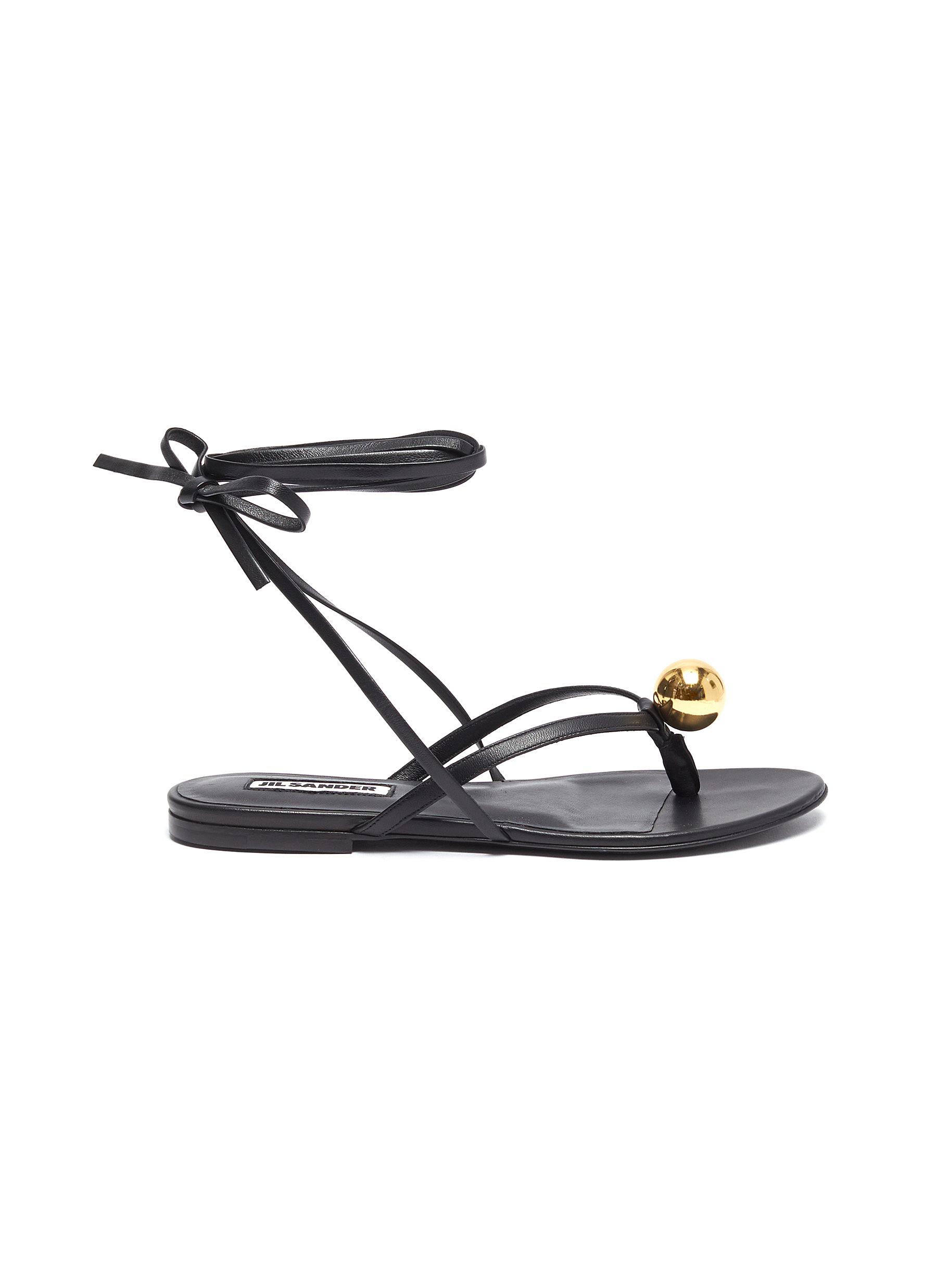 Jil Sander Metal Sphere Ankle Strap Sandals In Black | ModeSens