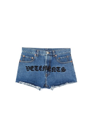 Main View - Click To Enlarge - VETEMENTS - 'Gothic' logo embroidered denim shorts