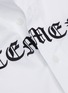  - VETEMENTS - 'Gothic' logo print oversized button-up shirt