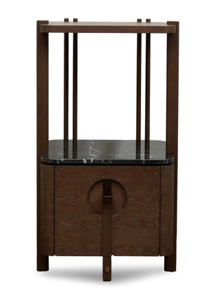 Main View - Click To Enlarge - ANDRÉ FU LIVING - Interlock Stained Oak Wood Marble Low Cabinet
