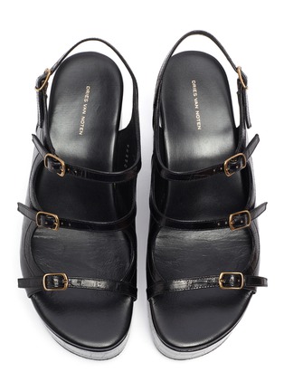 Detail View - Click To Enlarge - DRIES VAN NOTEN - Triple strap croc embossed leather platform sandals