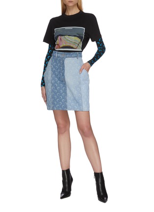 Figure View - Click To Enlarge - MARINE SERRE - Moon print denim skirt