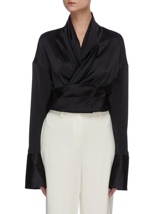 Main View - Click To Enlarge - HELLESSY - Harlow' flare sleeve tie waist silk blouse