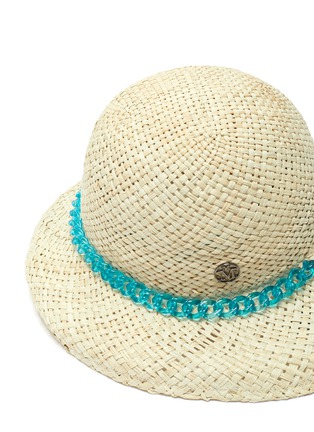 Detail View - Click To Enlarge - MAISON MICHEL - Julianna' transparent ABS chain embellished raffia bucket hat