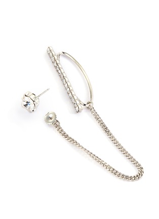 Detail View - Click To Enlarge - JOOMI LIM - Crystal embellished stud connecting chain earrings