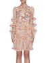 Main View - Click To Enlarge - NEEDLE & THREAD - 'Floral Diamond' ruffle long sleeve mini dress