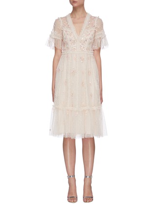 Main View - Click To Enlarge - NEEDLE & THREAD - Penelope Shimmer sequin embellished short sleeve tulle midi dress
