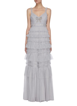 Main View - Click To Enlarge - NEEDLE & THREAD - Belted sequin embellished ruffle sleeveless gown