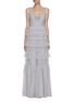 Main View - Click To Enlarge - NEEDLE & THREAD - Belted sequin embellished ruffle sleeveless gown
