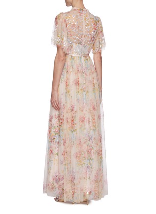 Back View - Click To Enlarge - NEEDLE & THREAD - 'Floral Diamond' bodice short sleeve maxi dress