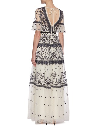 Back View - Click To Enlarge - NEEDLE & THREAD - Midsummer' lace trim floral embroidered short sleeve gown