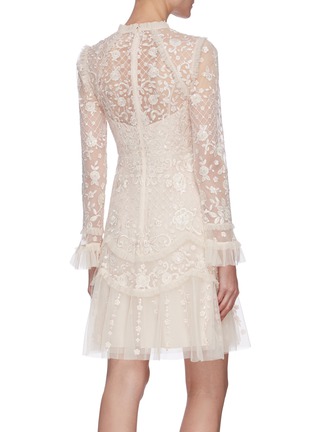 Back View - Click To Enlarge - NEEDLE & THREAD - Marigold Rose floral embroidered long sleeve tulle mini dress