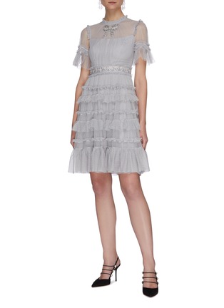 Figure View - Click To Enlarge - NEEDLE & THREAD - Crystal embellished bow tulle mini dress