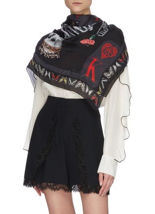 Figure View - Click To Enlarge - ALEXANDER MCQUEEN - Graphic print silk shawl scarf