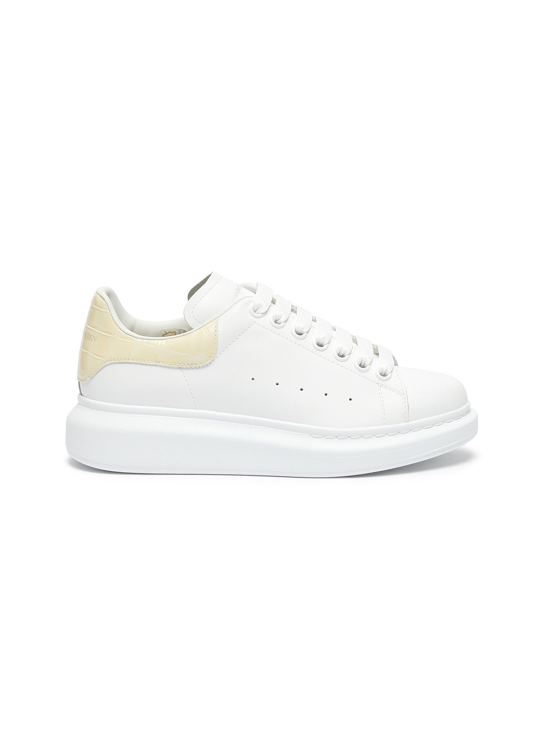 Croc-embossed collar leather sneakers 