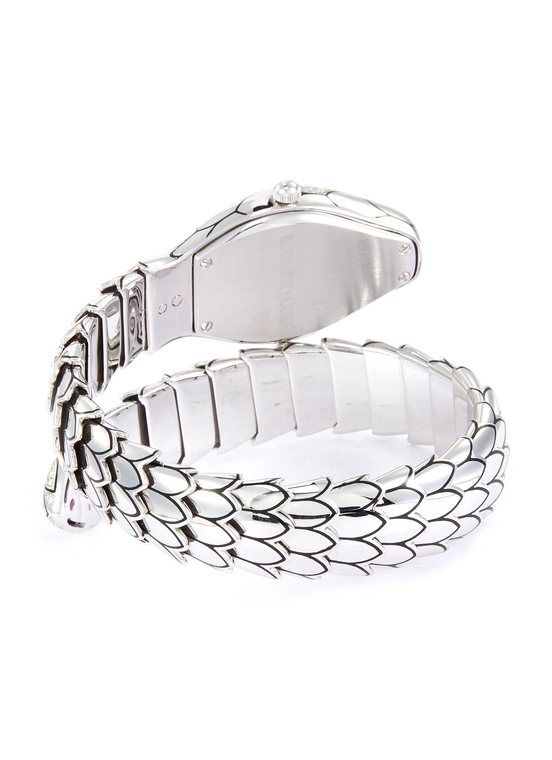 ROBERTO COIN 'COBRA' DIAMOND AMETHYST QUARTZ 18K WHITE GOLD WATCH