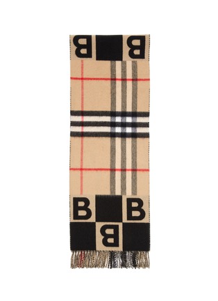 Detail View - Click To Enlarge - BURBERRY - Check logo wool-cashmere blend scarf