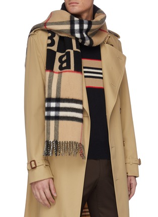 Figure View - Click To Enlarge - BURBERRY - Check logo wool-cashmere blend scarf