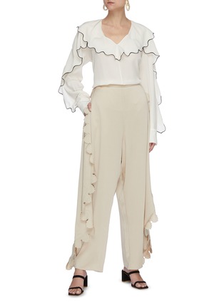 Figure View - Click To Enlarge - STELLA MCCARTNEY - Contrast edge ruffle satin top