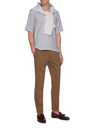 Figure View - Click To Enlarge - CAMOSHITA - Half button camp collar stripe shirt