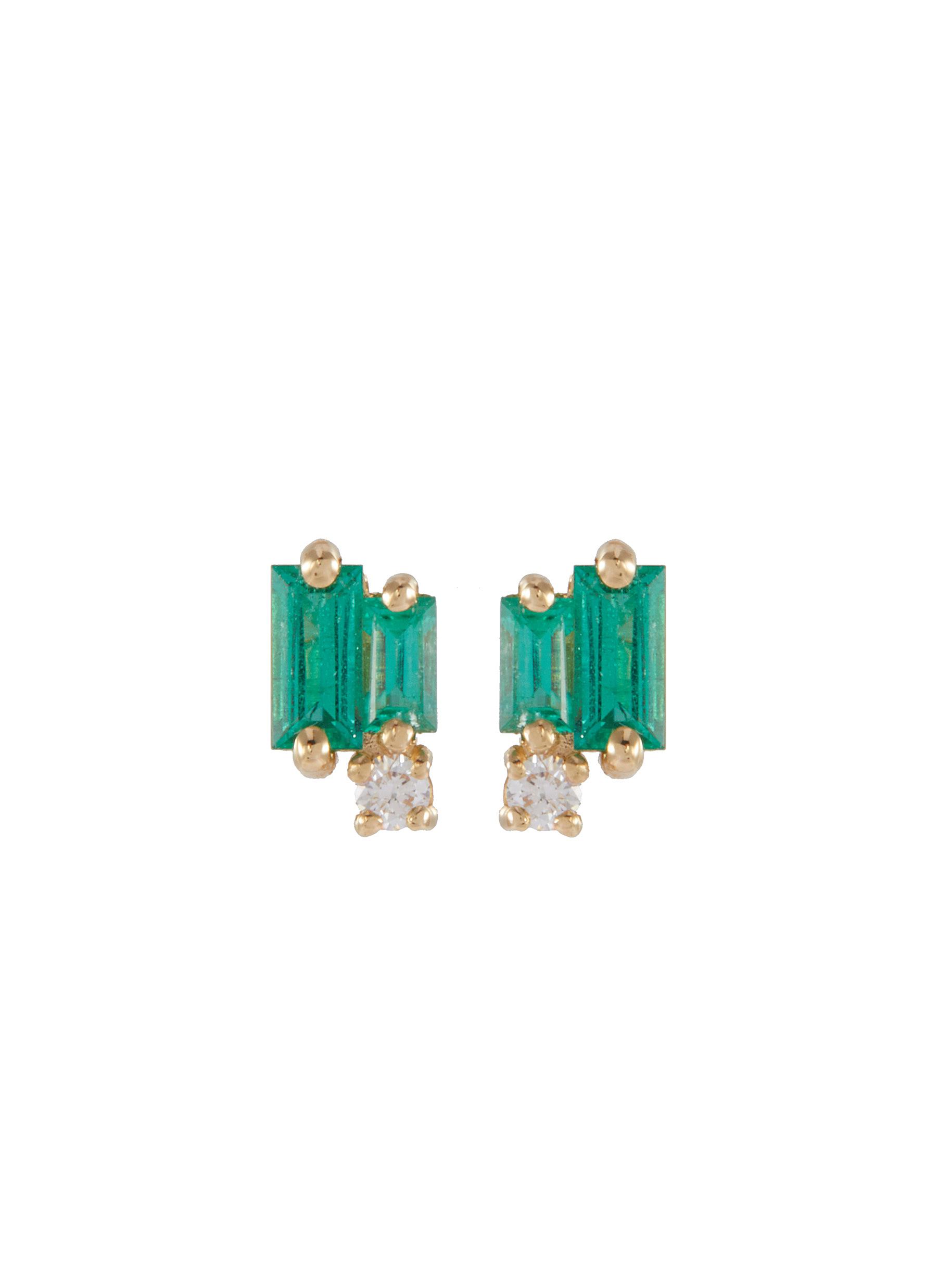 Suzanne Kalan 18kt Yellow Gold Fireworks Emerald And Diamond Studs