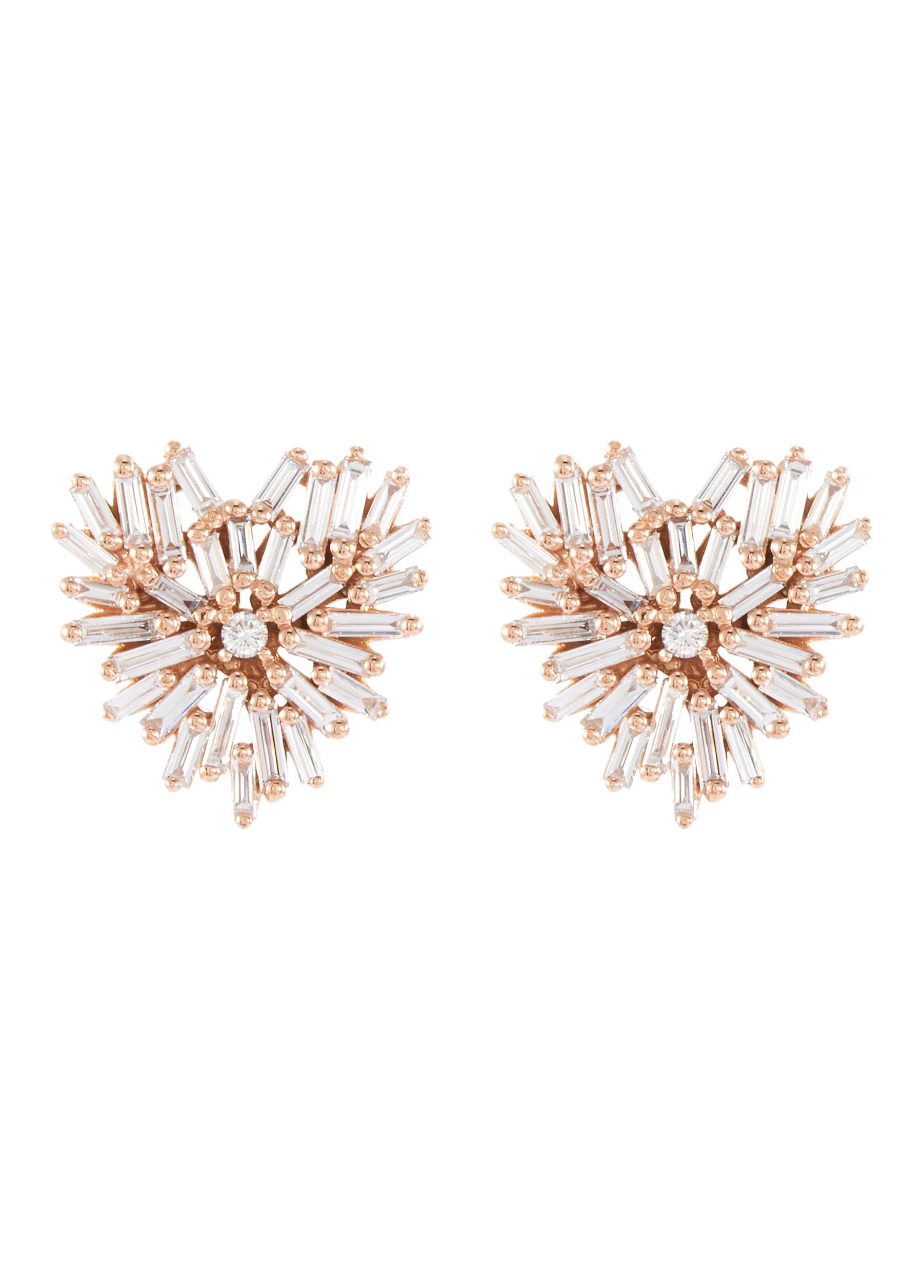 ’Fireworks’ diamond 18k rose gold heart earrings