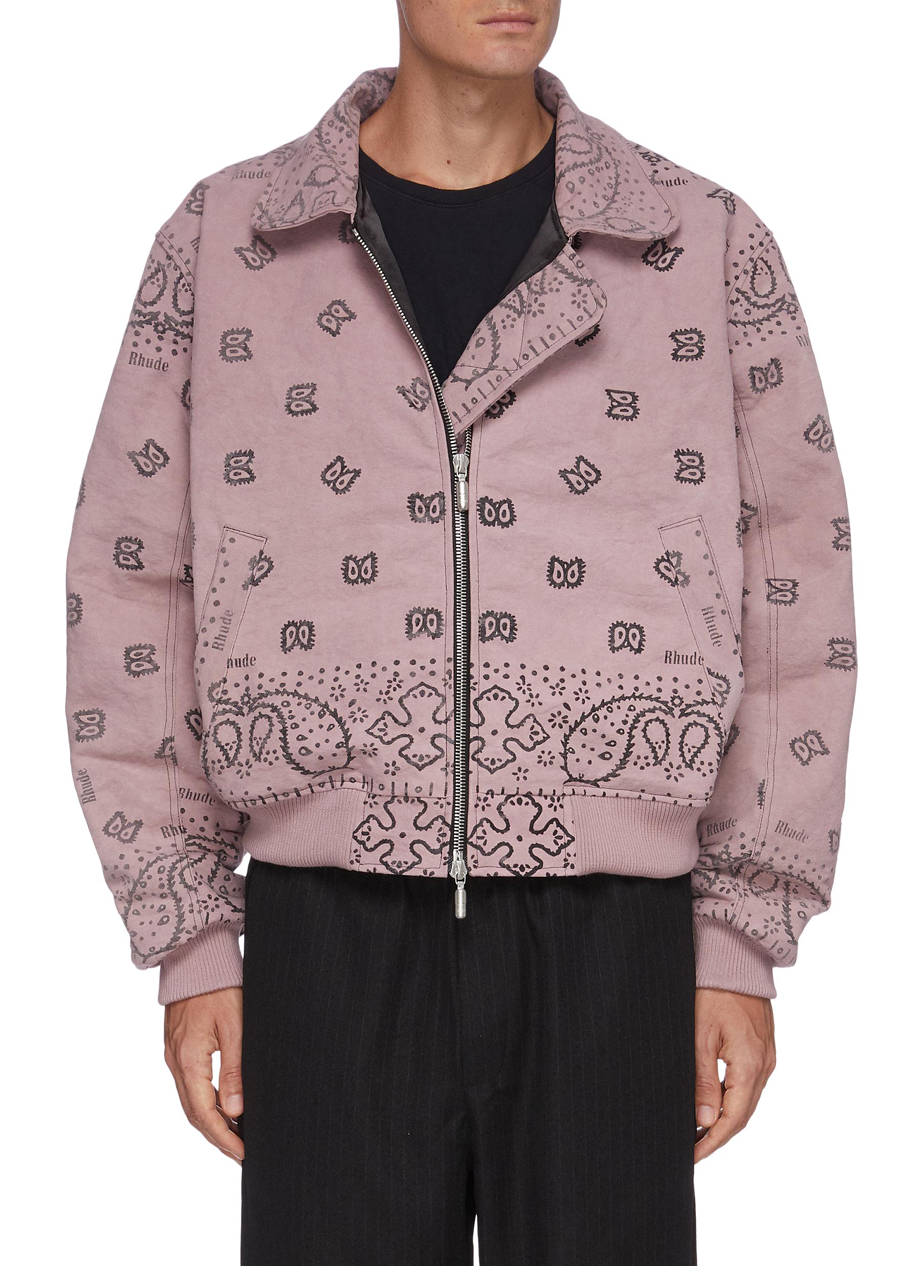 Rhude Bandana Print Zip Front Bomber Jacket In Purple Rhude Bandana Print Zip Front Bomber Jacket In Purple