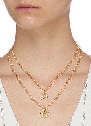Figure View - Click To Enlarge - KENNETH JAY LANE - Glass crystal butterfly drop row chain necklace