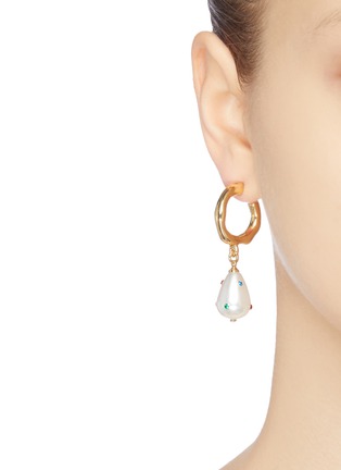 Figure View - Click To Enlarge - KENNETH JAY LANE - Pearl drop glass crystal hoop pierced earrings