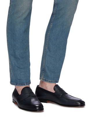 Figure View - Click To Enlarge - SANTONI - 'Carlos' flexi grainy leather penny loafers