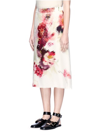 Front View - Click To Enlarge - LANVIN - Watercolour floral print silk midi skirt