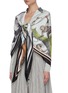 Front View - Click To Enlarge - BURBERRY - Monkey print silk scarf detail off-shoulder bodysuit