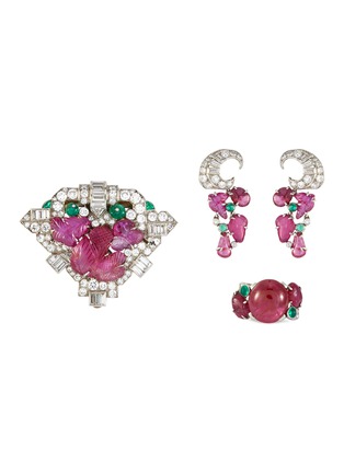 Main View - Click To Enlarge - PALAIS ROYAL - Mauboussin diamond ruby emerald 18k white gold earrings, bracelet and ring parure