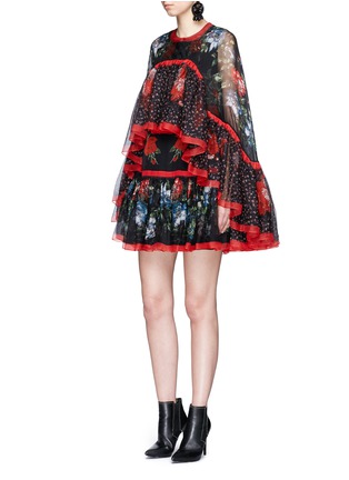Figure View - Click To Enlarge - ALEXANDER MCQUEEN - Floral print tiered chiffon cape dress