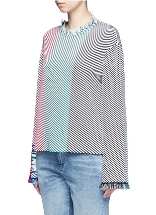 Front View - Click To Enlarge - PORTS 1961 - Abstract cuff frayed stripe knit top