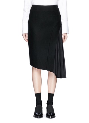 Main View - Click To Enlarge - MO&CO. EDITION 10 - Plissé underlay felted wool blend asymmetric skirt