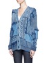 Front View - Click To Enlarge - STELLA MCCARTNEY - Denim patch mixed knit cardigan